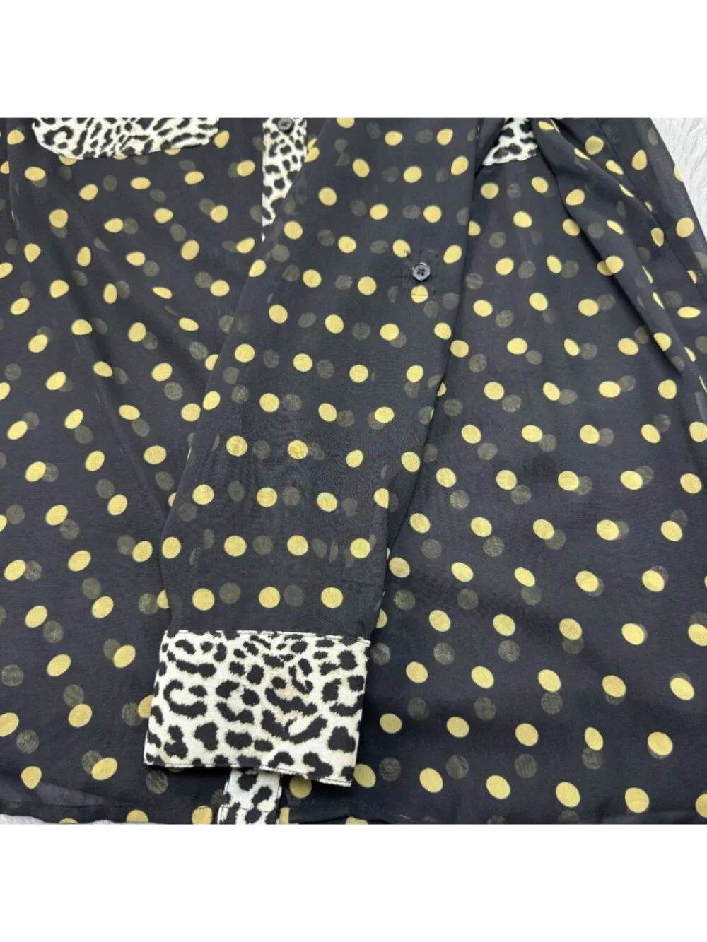 INC International Black Yellow Polka Dot Button-Up Sheer Blouse Women Size M NEW - Picture 6 of 13